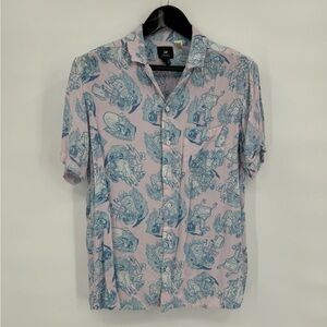 H&M SpongeBob SquarePants‎ Button Shirt Mens S Pink Blue Hawaiian All Over Print